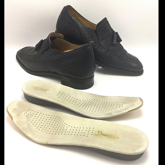 Mens Black Slip On Leather Elevator Shoe 10 Tassel - Picture 5 of 7